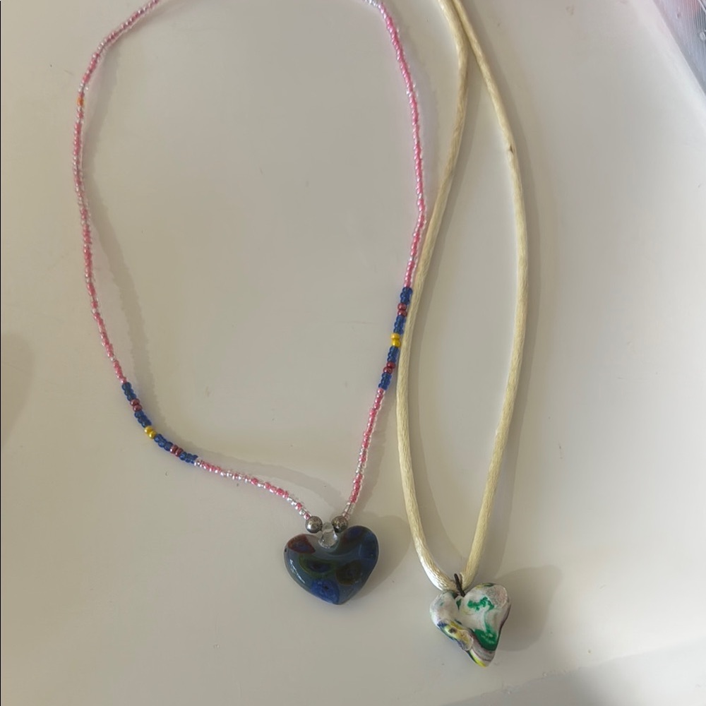 Heart Pendant Necklace Set - Multicolor